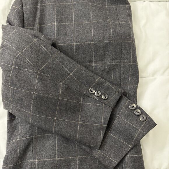Burberry London Blazer Mens 46R Gray Plaid Windowpane Wool Sport Coat Jacket - Picture 3 of 14